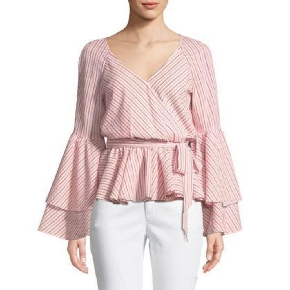 Rebecca Minkoff Melly Striped Bell-Sleeve Blouse Size S